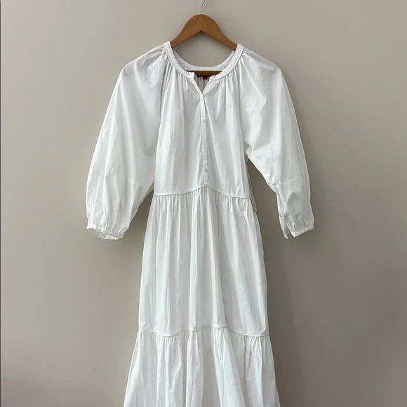 New STAUD Demi Dress White Tiered Maxi Cotton 3/4 Sleeves Size S - Picture 2 of 16
